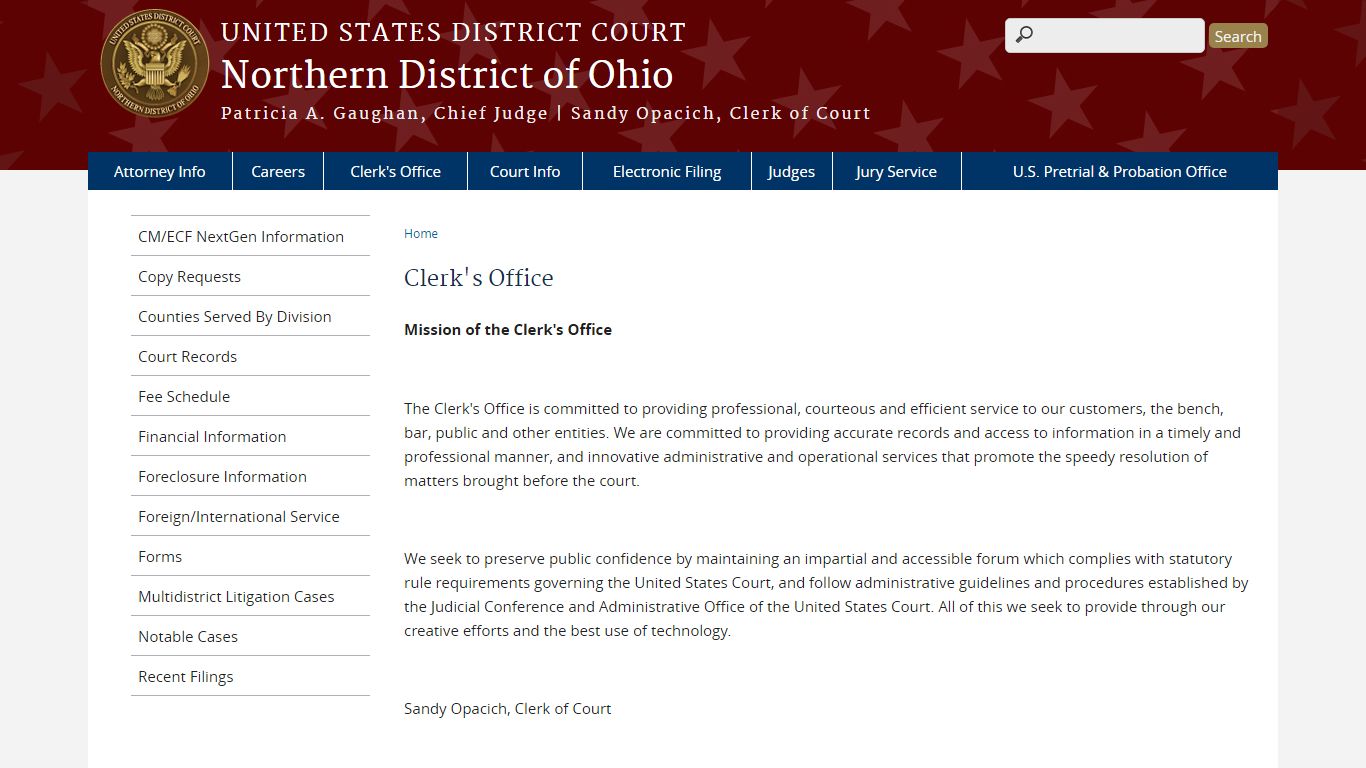 Clerk's Office | Northern District of Ohio | United States District Court